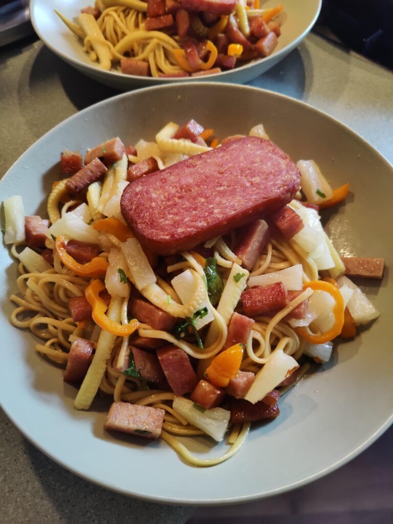 Spam and pineapple noodles