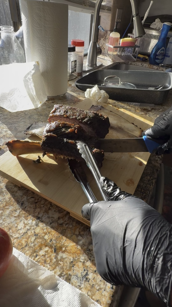 First cook on my Green Egg! Brontosaurus ribs (beef)