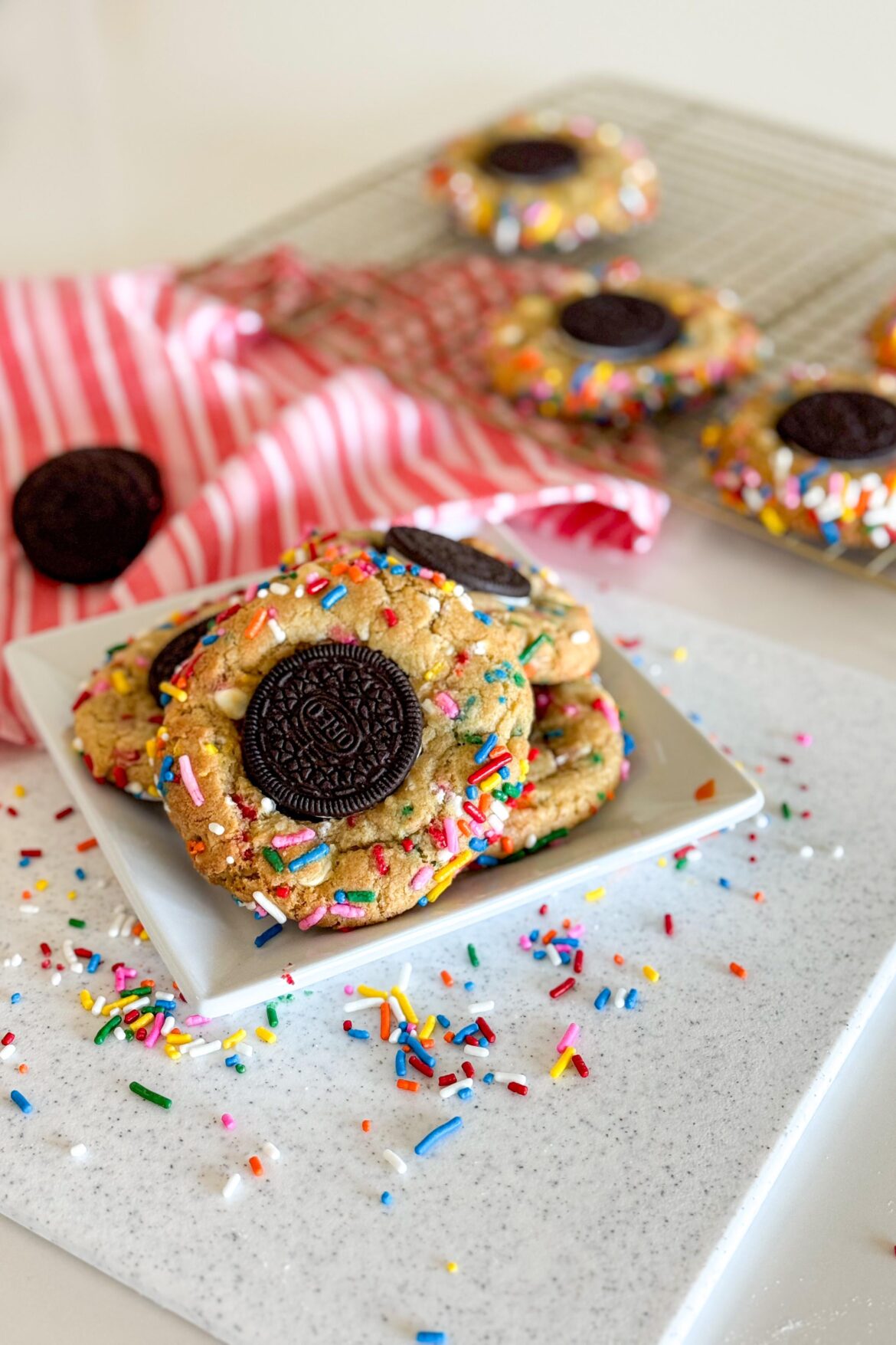 Funfetti Cookies with an Oreo Center