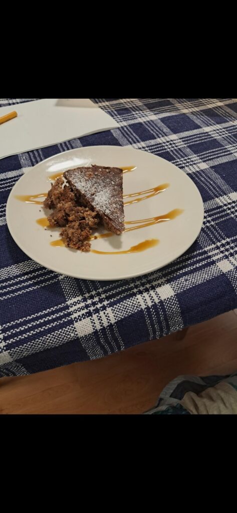 Piece of 3 ingredient walnut cake (torta di noci)