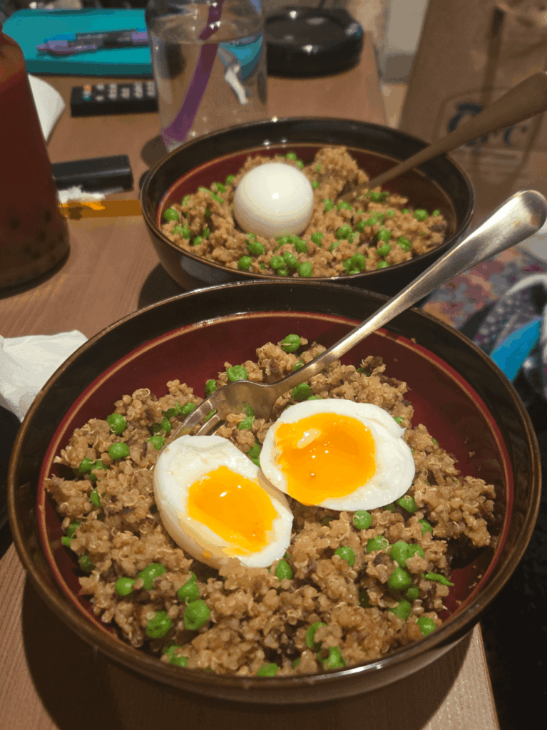 Quinoa bowls with soft steamed eggs