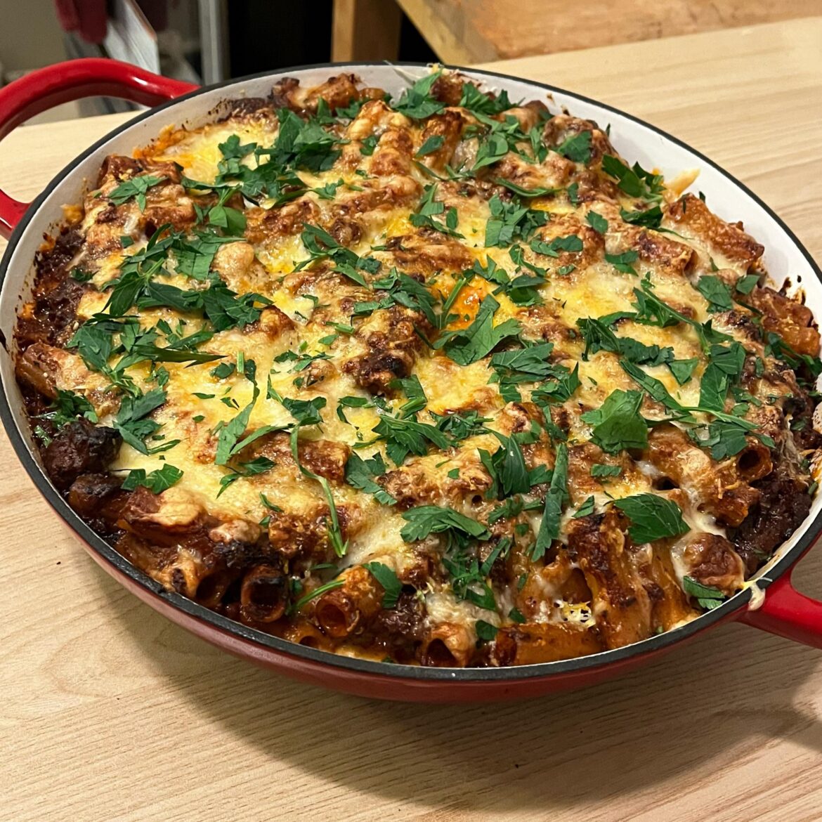 [homemade] baked rigatoni bolognese