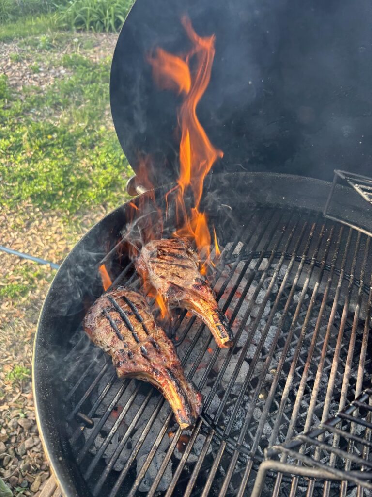 Fatty chops, brined, quick smoke and reverse seared