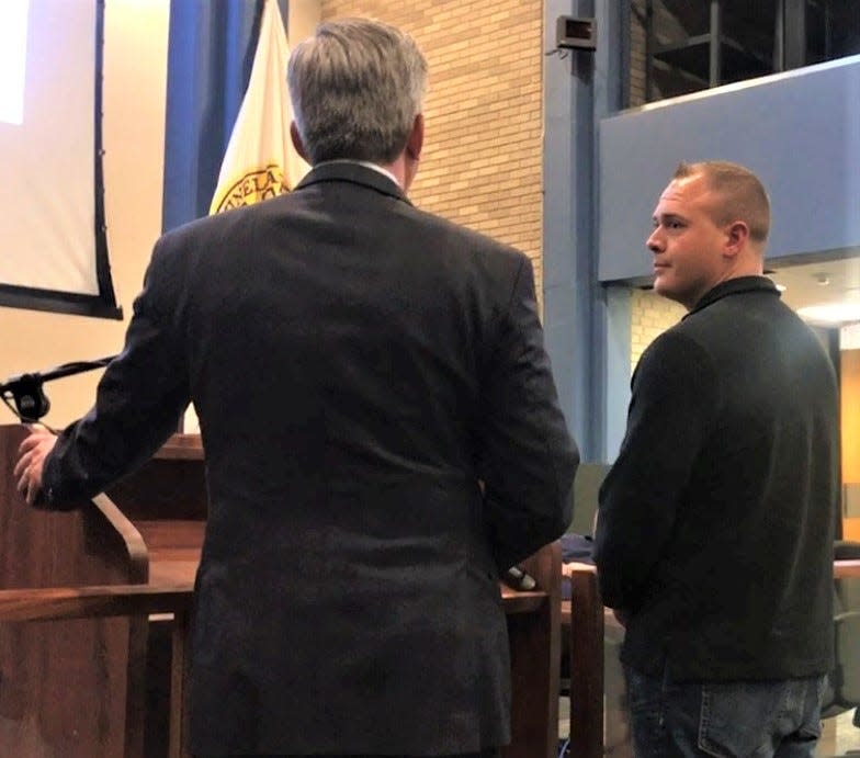 Members of Vineland's zoning board have approved Rocco's Italian Sausages & Cheese Steaks to put a takeout food trailer at the local Home Depot. Daniel Winter Jr. (right), president of Rocco's, testified at Wednesday's board hearing. May 21, 2025.