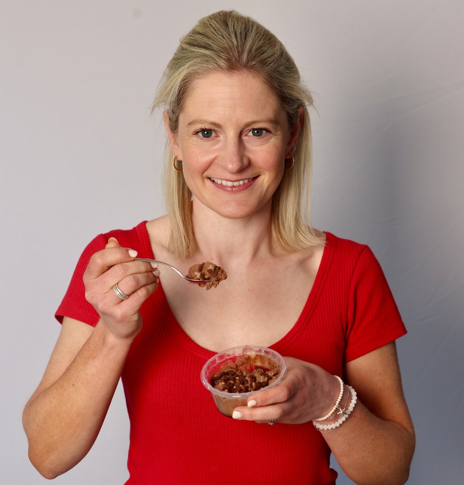 Woman tasting chocolate hazelnut tiramisu.