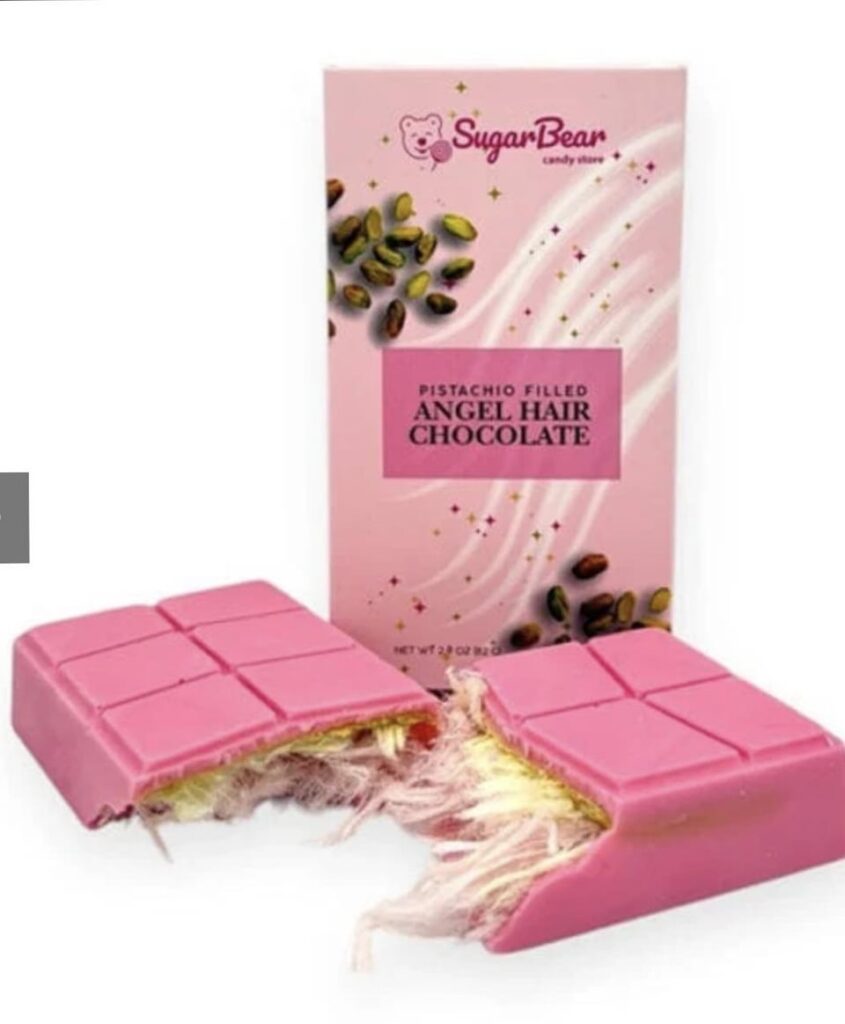 Pistachio Cream Filled Angel Hair Chocolate Bar. 😑