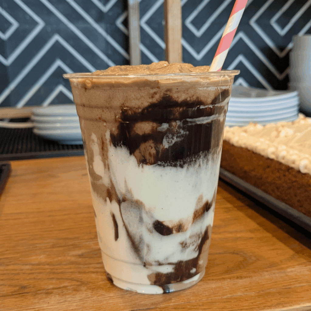 Mocha banana smoothie with Funky Mello marshmallow fluff at Dear Diary Coffee