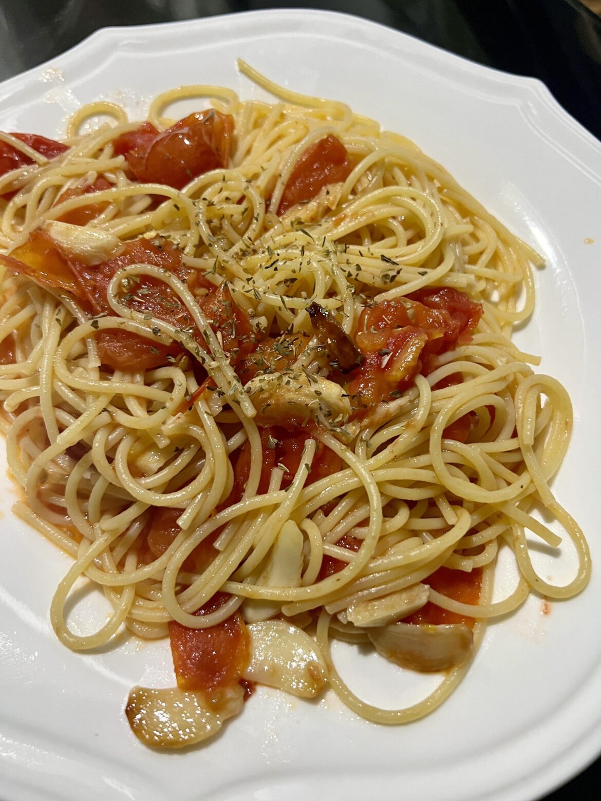 Tomato garlic  pasta first attempt