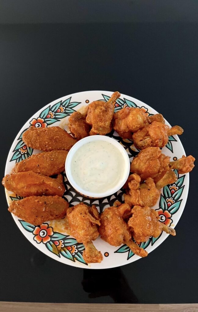 First time frying wings. Lemon pepper buffalo with blue cheese