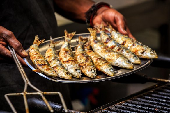 Freshly grilled sardines in Portugal.