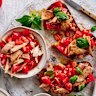 Adam Liaw’s bruschetta topped with tuna and tomato combines proteins and carbs.
