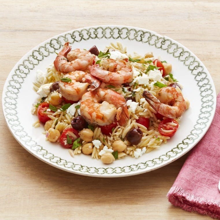 feta mediterranean orzo with shrimp