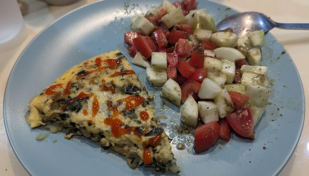 Potato spinach onion frittata and pesto veggies Potato spinach onion frittata and pesto veggies