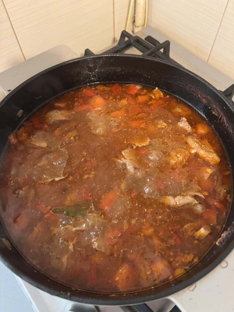 Pork stew with paprika onions and stock
