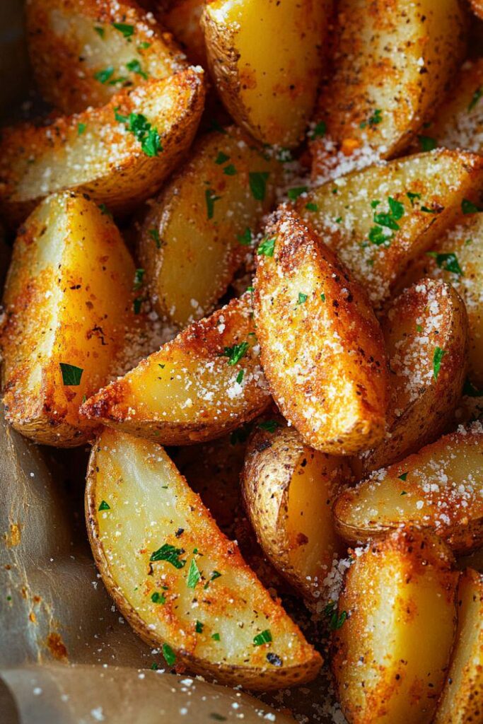 Baked potato wedges with garlic parmesan