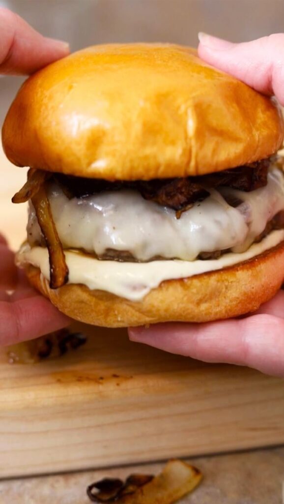 French Onion Burgers. I used french onion soup packets to mix with the burgers for a little extra flavor.  Onions are one of my favorite burger toppings so this is my ideal combo.