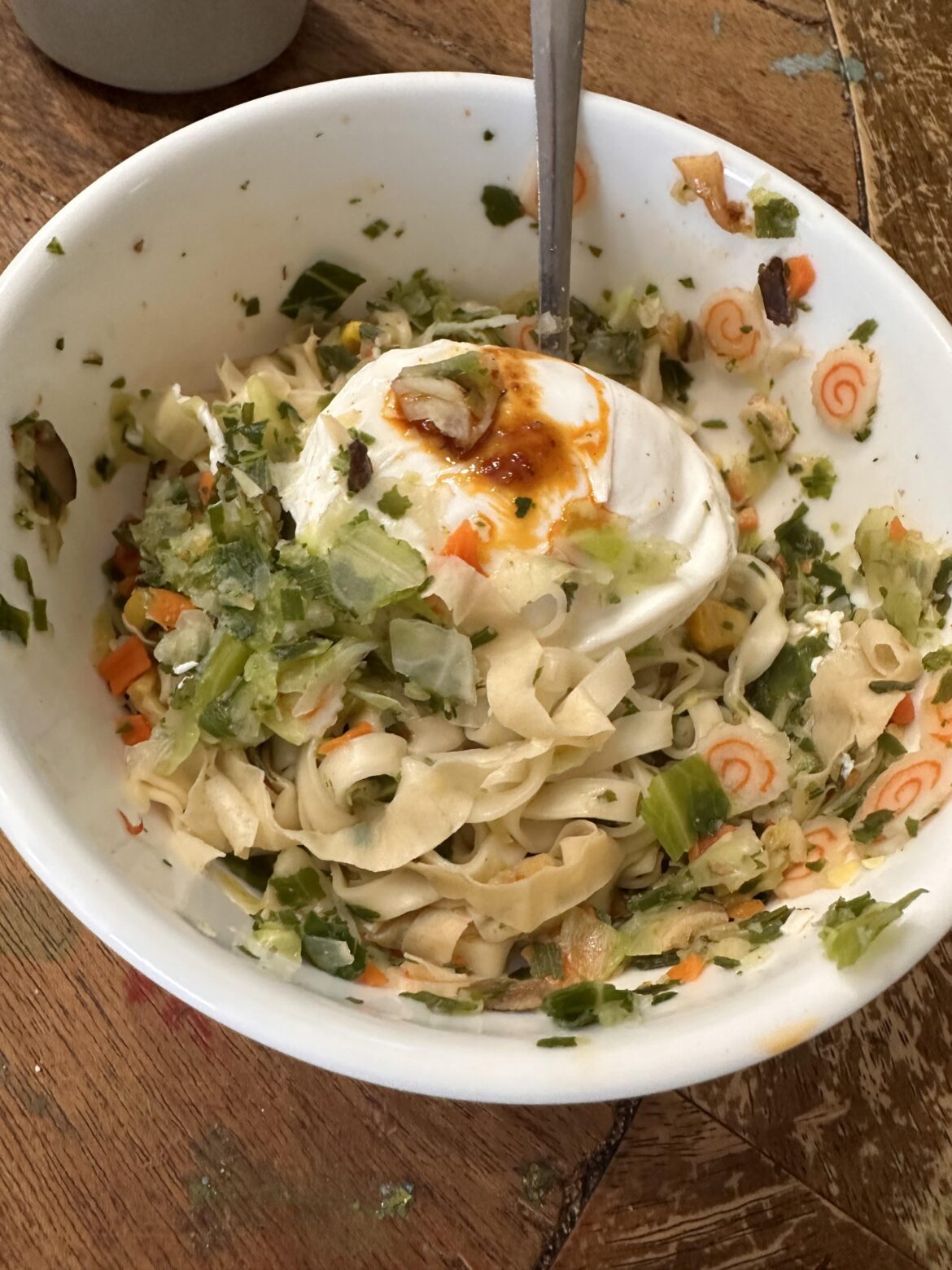 Poached duck egg on ramen