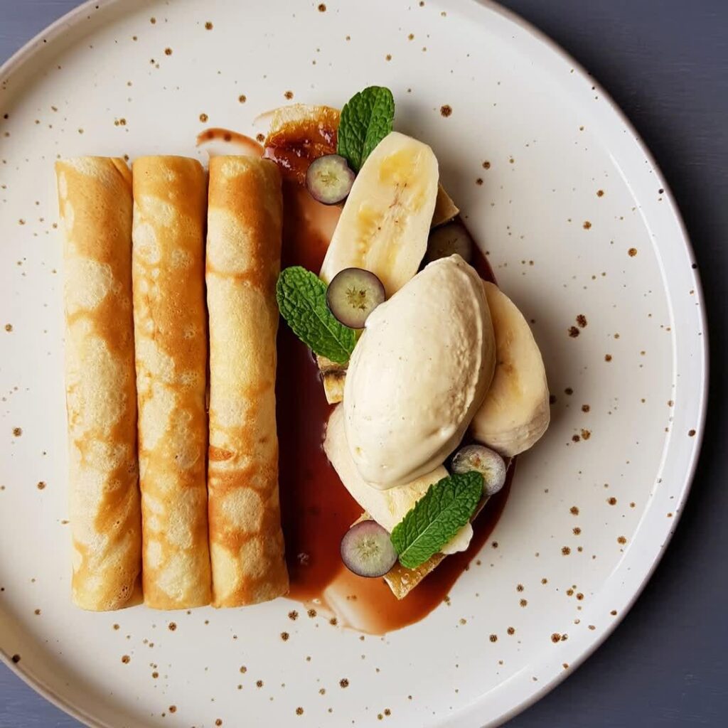 Crepes - Banana & Blueberries - Vanilla Ice Cream