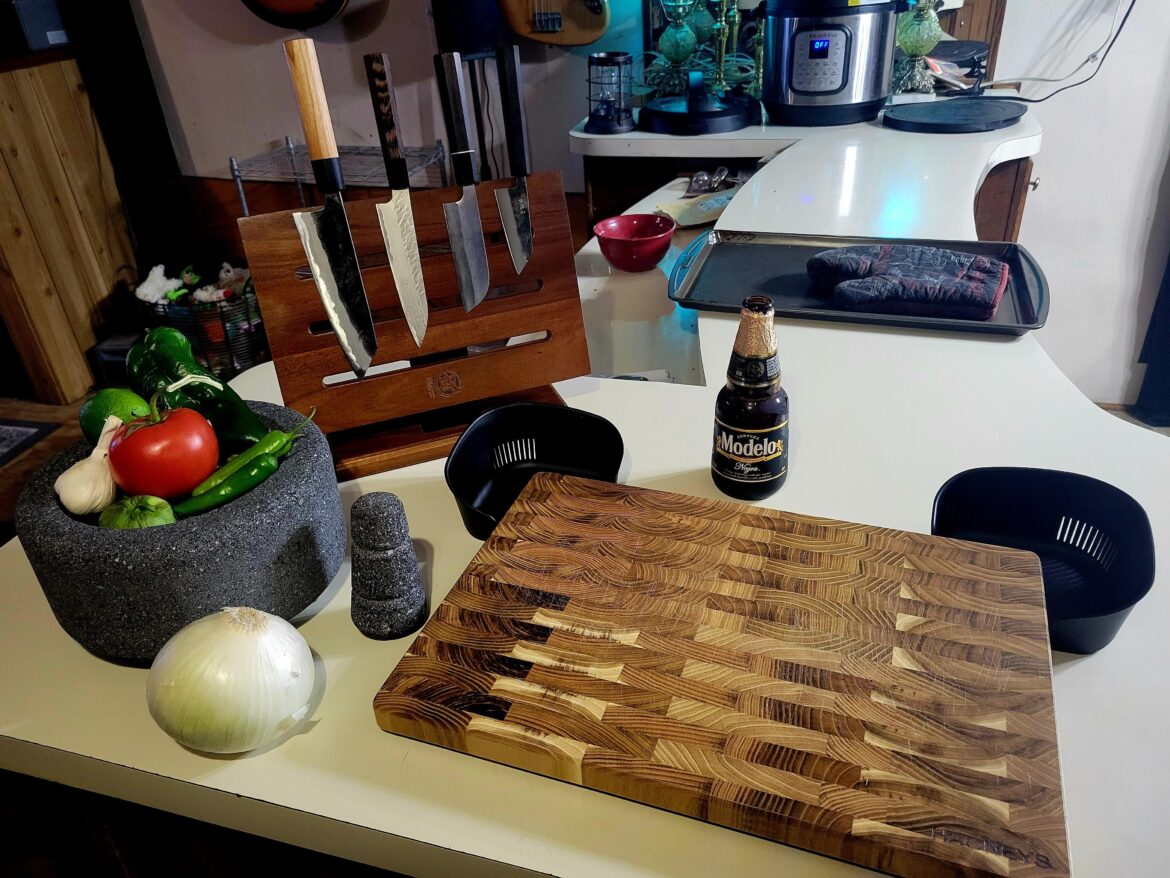 Testing the new molcajete tonight, the salsa setup.