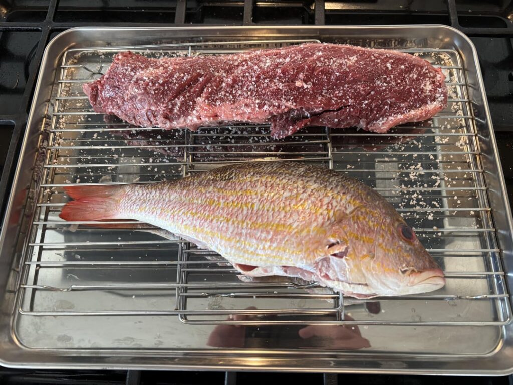 Hanger Steak and Red Snapper On The Napoleon.