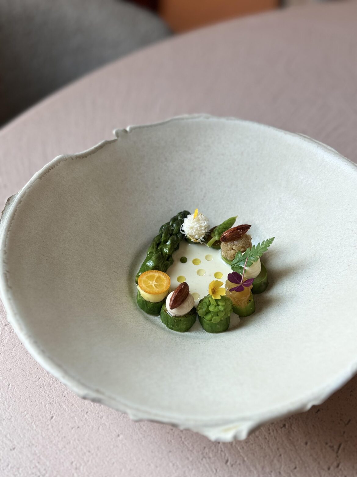 Green asparagus, smoked almond, citrus & pecorino sarde