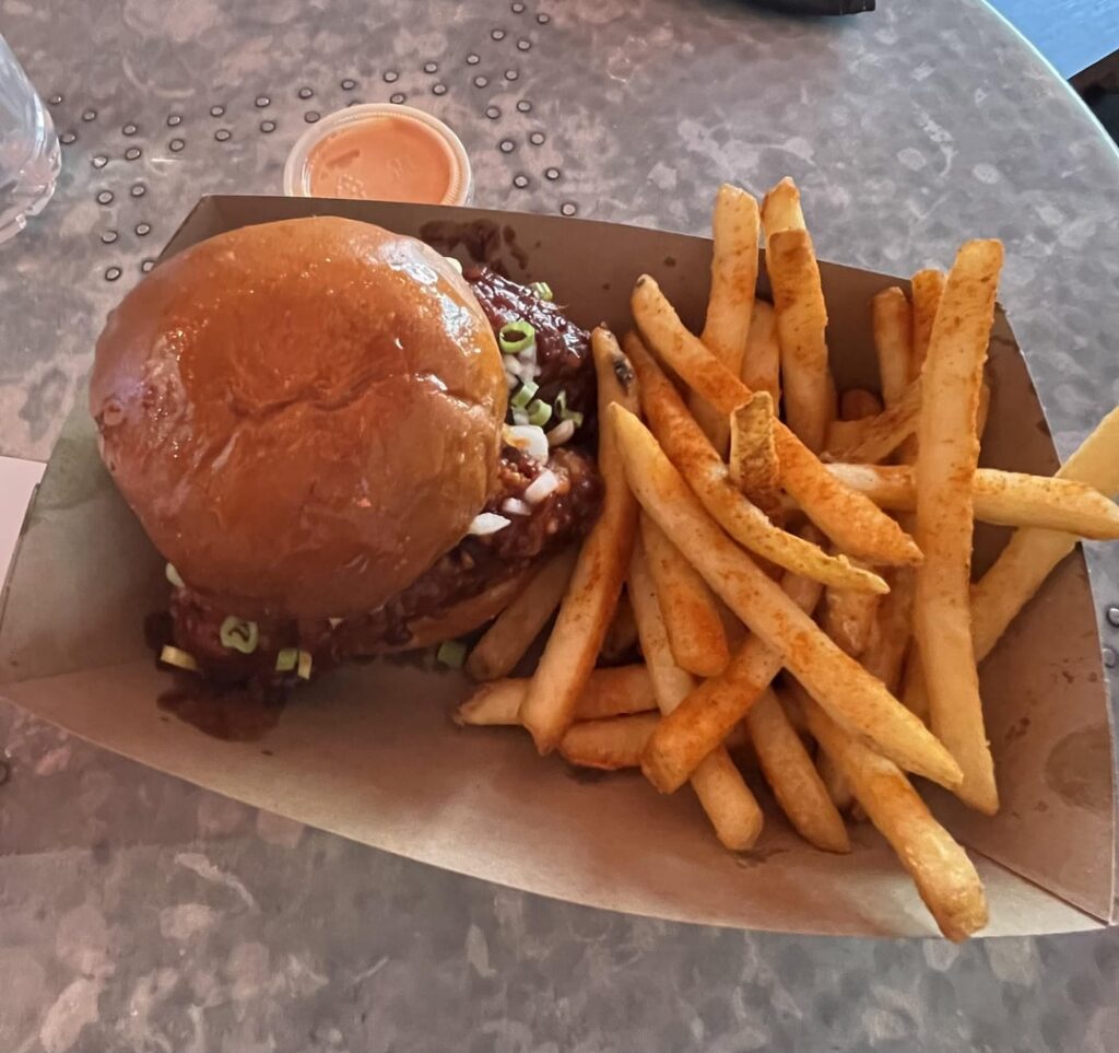 Calories in this spicy chicken sandwich and french fries?