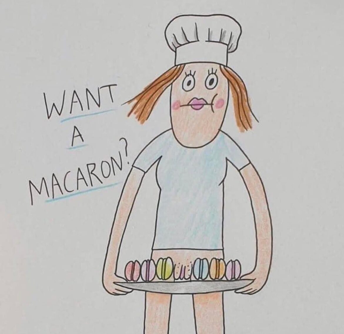 My new drawing ☺️ she sure loves giving her homemade macarons to her friends!