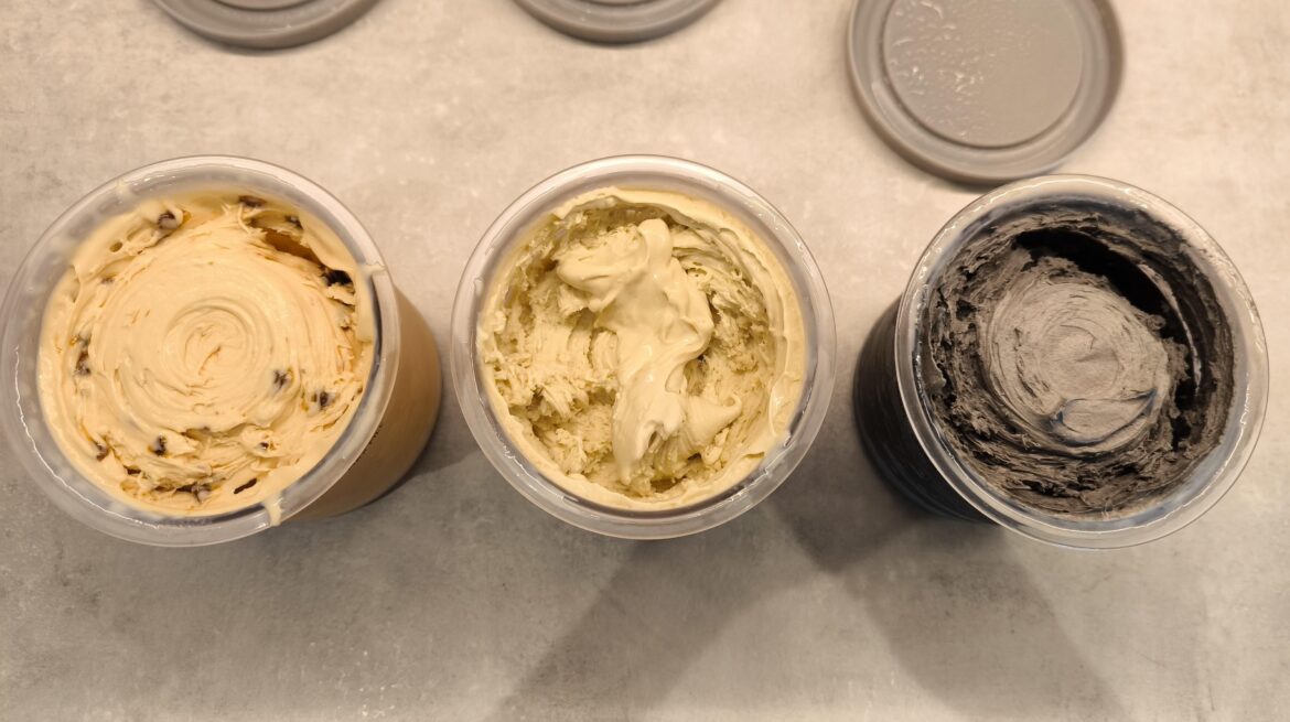 Crème Brûlée, Pistachio and Black Sesame gelato