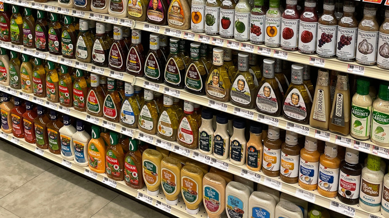 bottles of salad dressing at store
