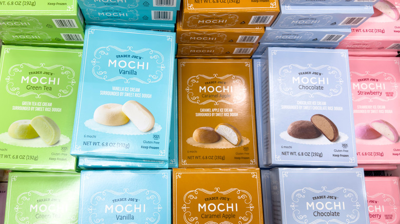 various flavors of Trader Joe's mochi in store freezer