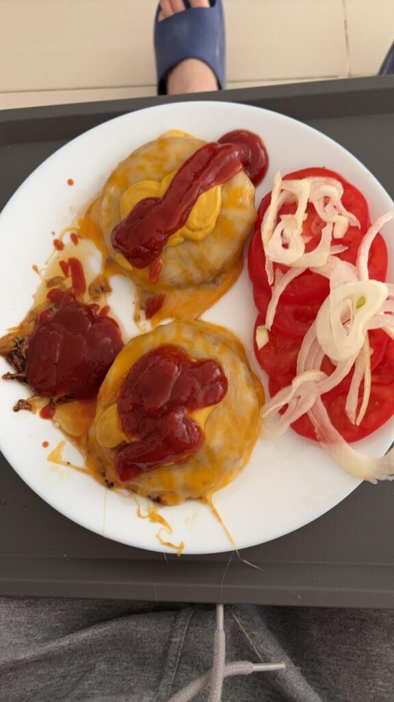 I had no buns.  Two cheeseburgers with some fixins