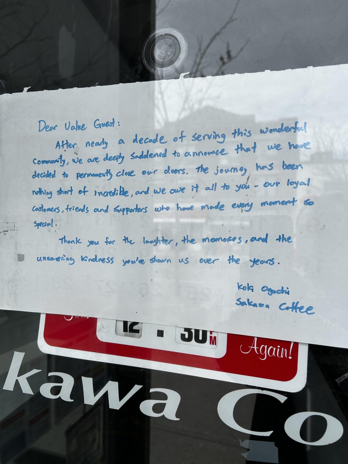 Sakawa Coffee permanently closed