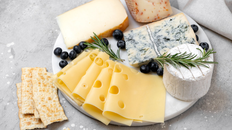 Craft cheese assortment on a marble platter