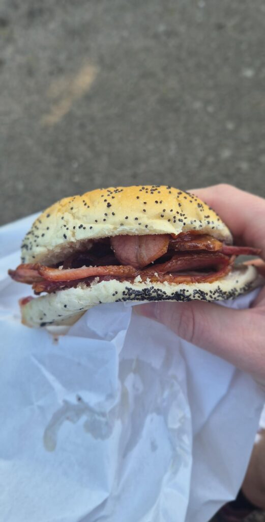 Bacon bap from the local deli - £3.50, felt like a bargain these days