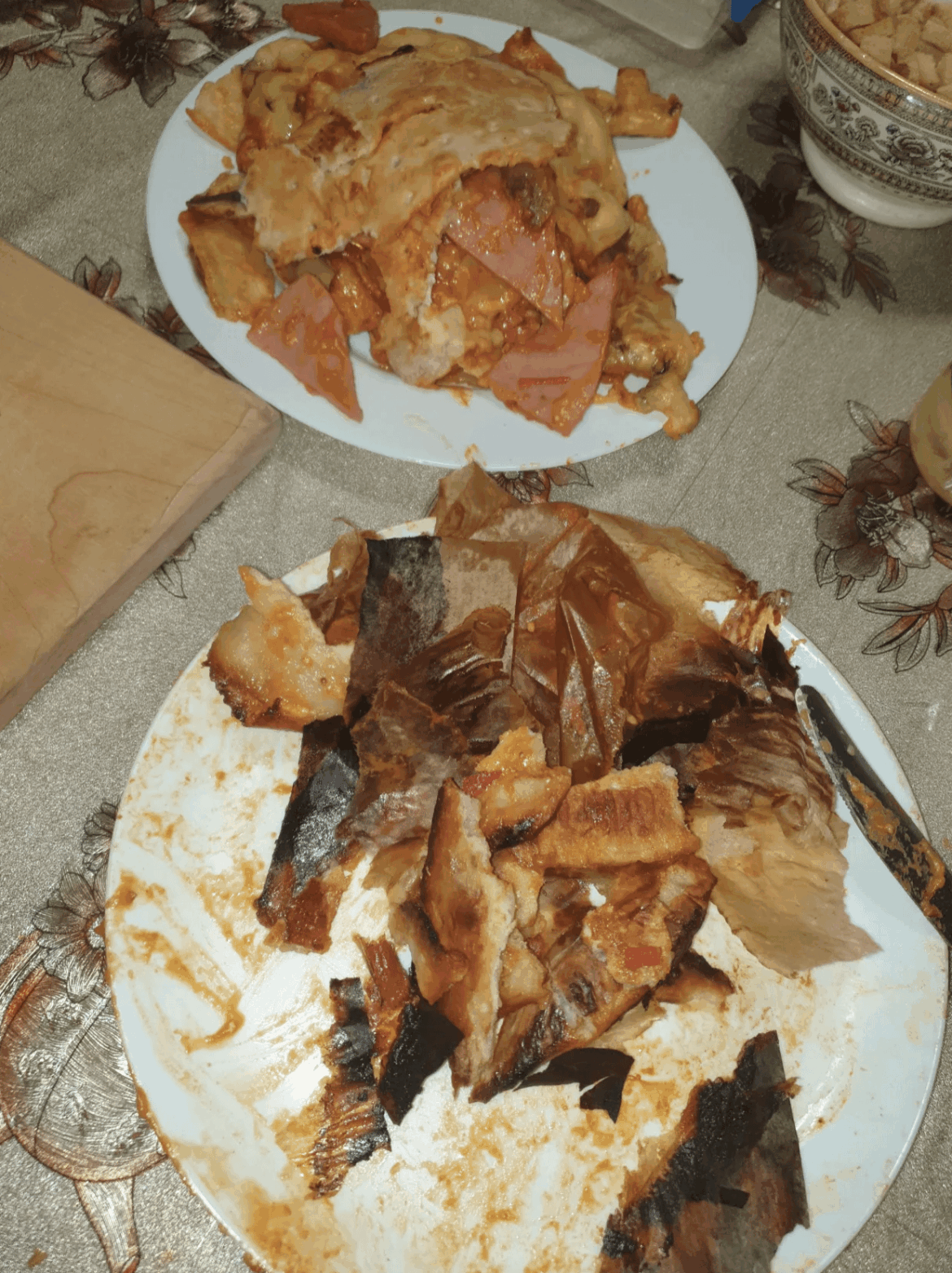 My mom for some reason told me to bake pizza on oiled baking parchment instead of just backing tray... ALL of it got stuck and I had to rip it off piece by piece :(