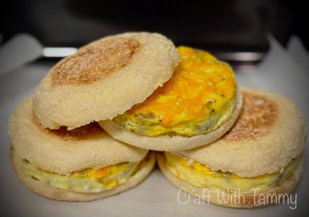 [OC] Homemade Sausage Egg & Cheese English Muffin Sandwiches - Budget Friendly!