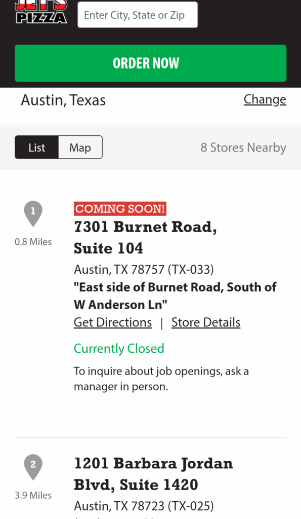 Jet's Pizza on Burnet Rd