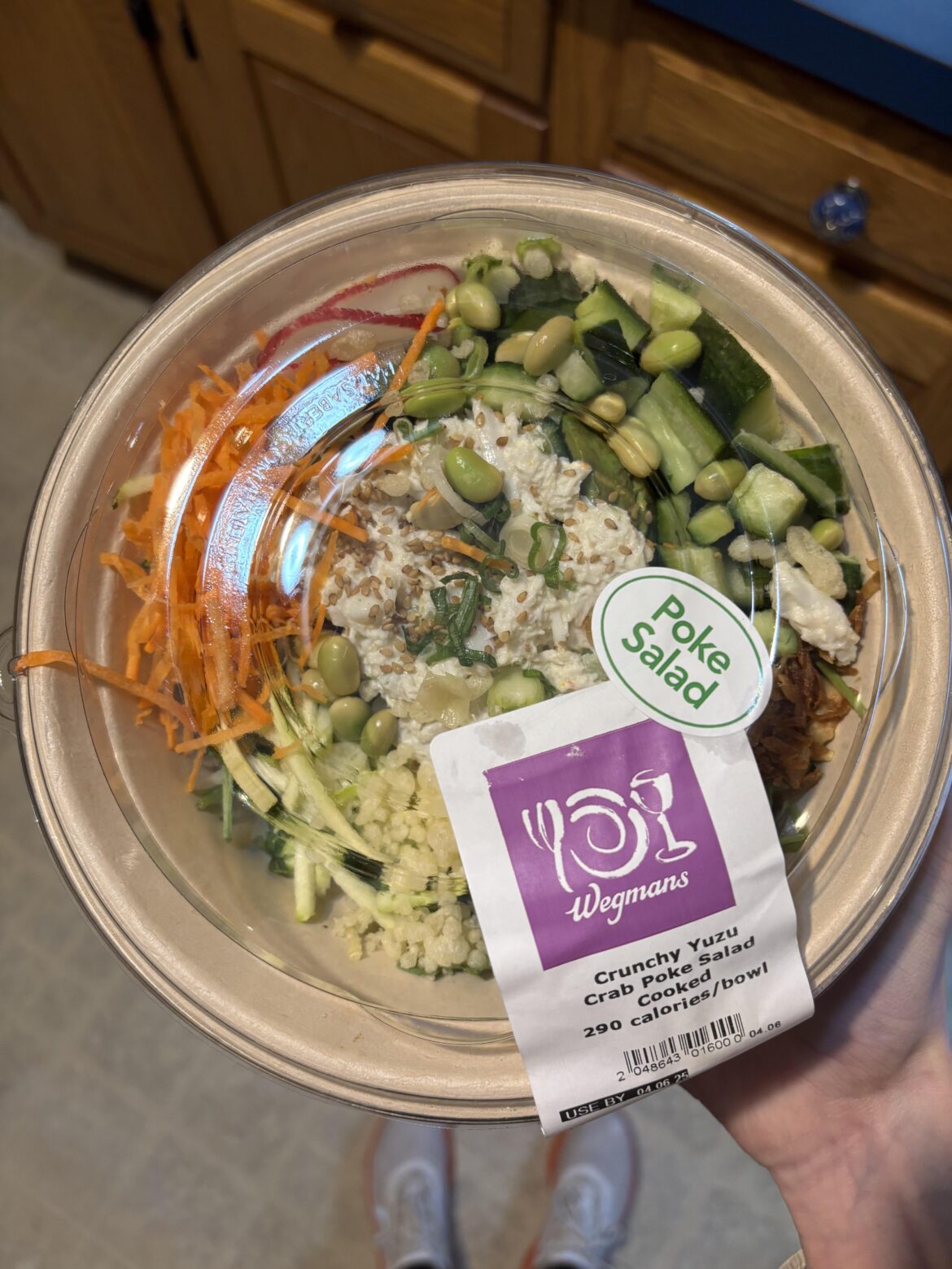 290 calories 16g protein (220 calories without sauce) for Wegmans zucchini noodle crab poke salad