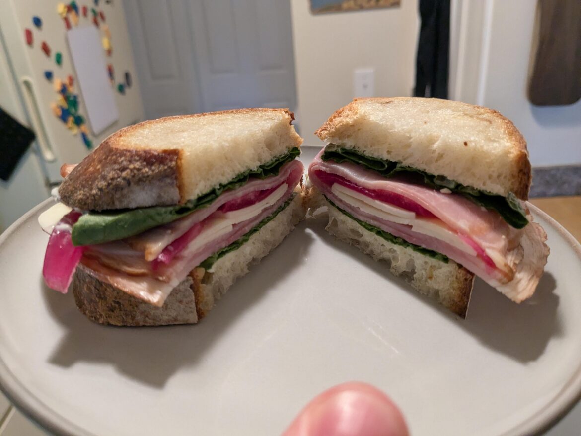 Cherrywood-smoked ham, provolone, pickled onions, mayo, lettuce, on sourdough.