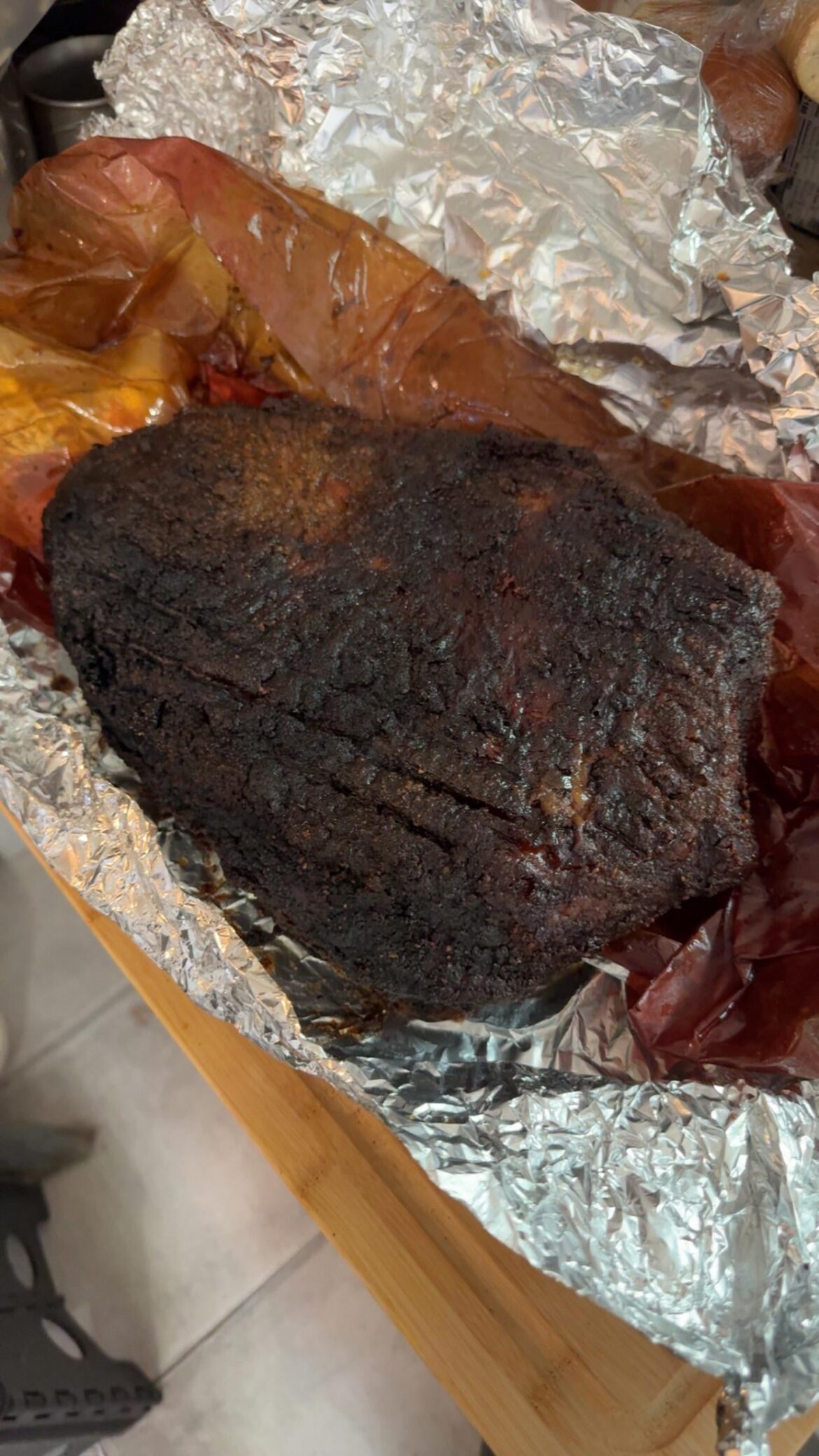 Who says you can’t get bark on a pellet smoker? American Wagyu brisket seasoned with Meat Church blanco with a layer of Meat Church Holy Cow.