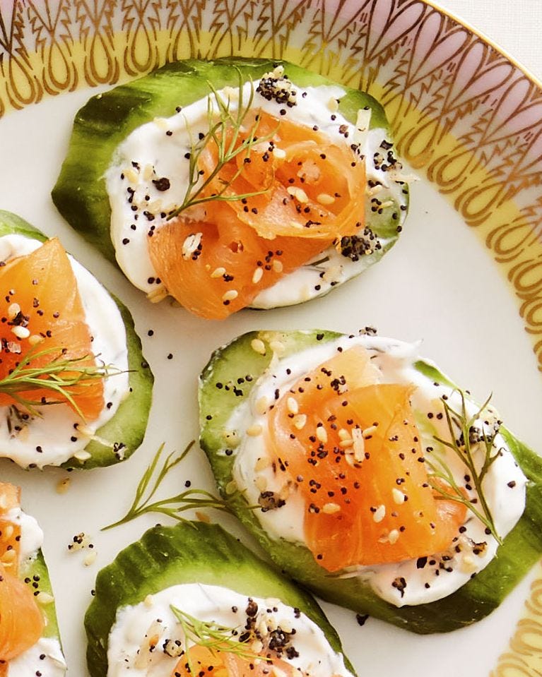 everything cucumber smoked salmon bites