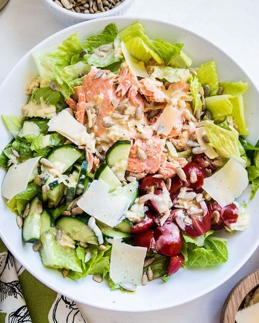 grilled salmon caesar salad overhead