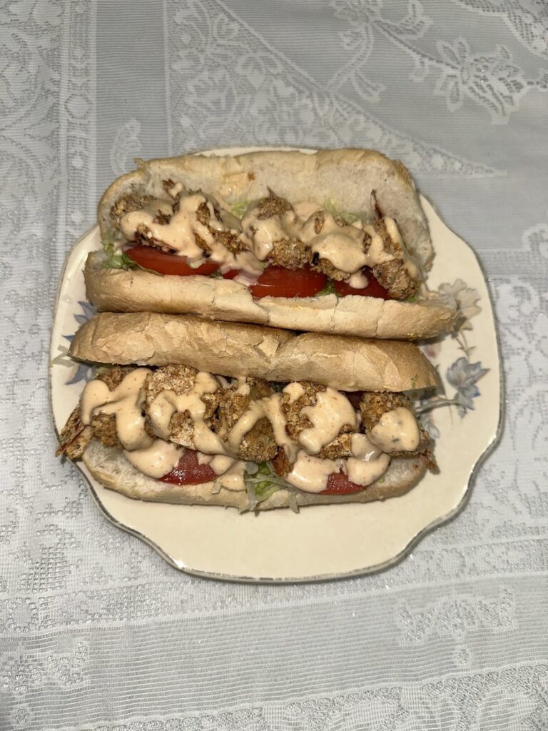 1 Shrimp Po Boy is about 254 cals and can be made 196 cals