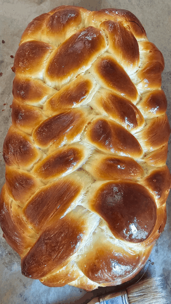 Got called out for no post-bake pic of my 9 strand challah – made one today for our new neighbor so here y’all go 😆 Got called out for no post-bake pic of my 9 strand challah - made one today for our new neighbor so here y'all go 😆