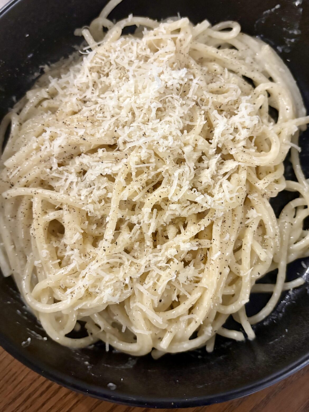 First attempt at Cacio e pepe (birthday goal is to make one new dish a week)