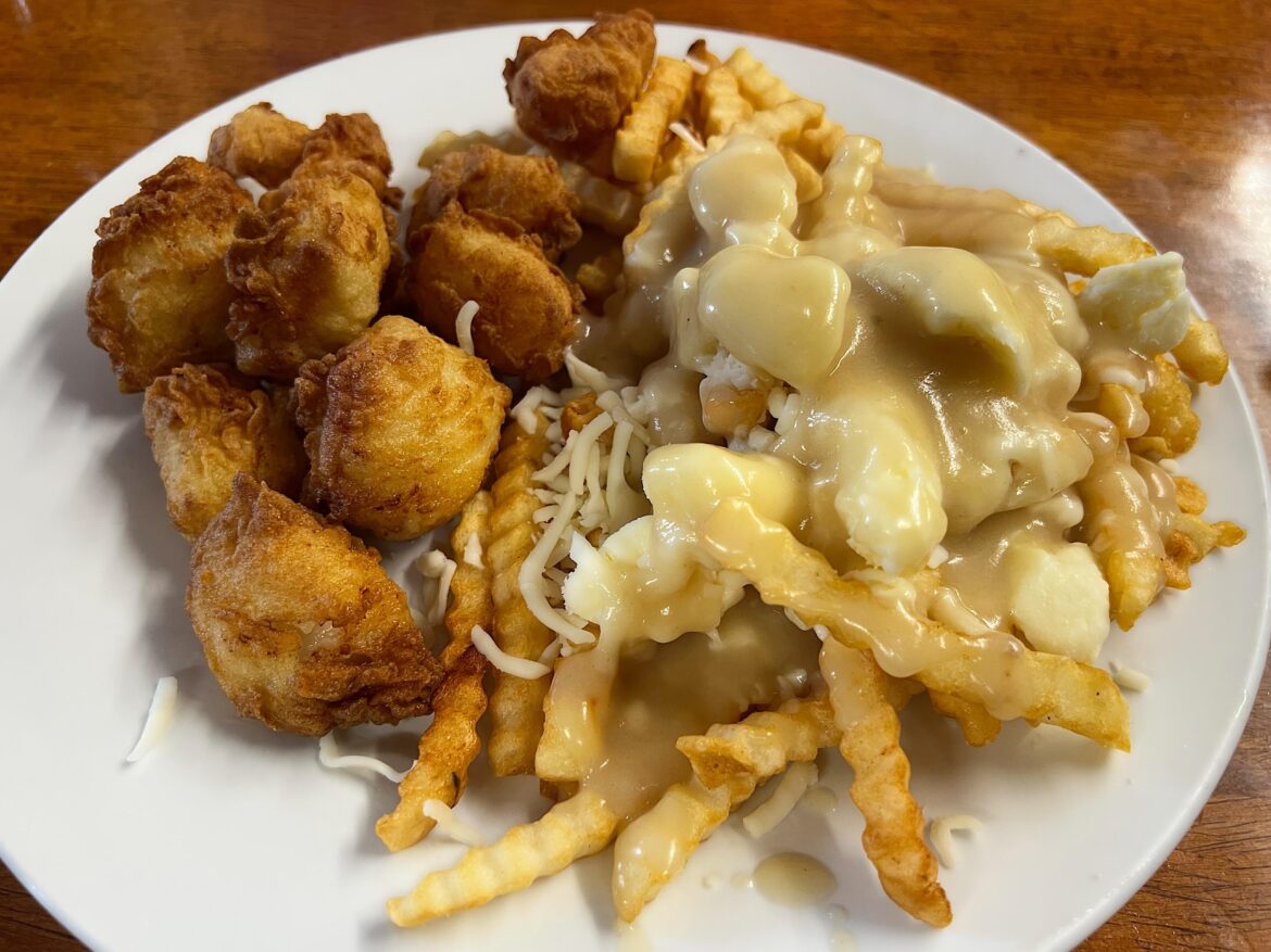 Deep fried scallops and poutine
