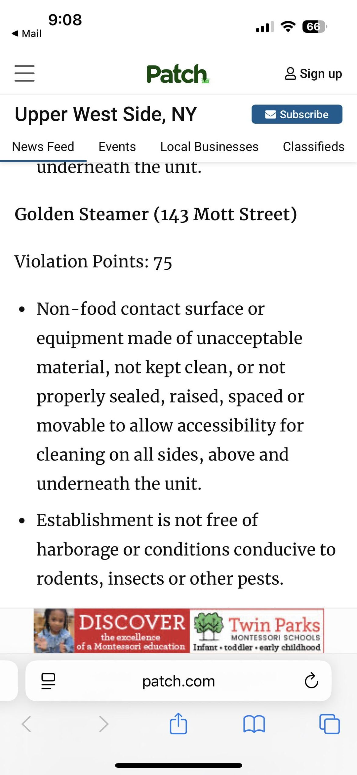 Restaurant violation