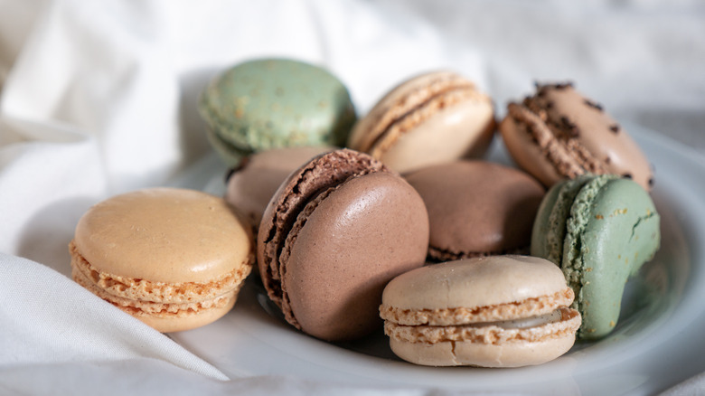 Pile of multicolored macarons 