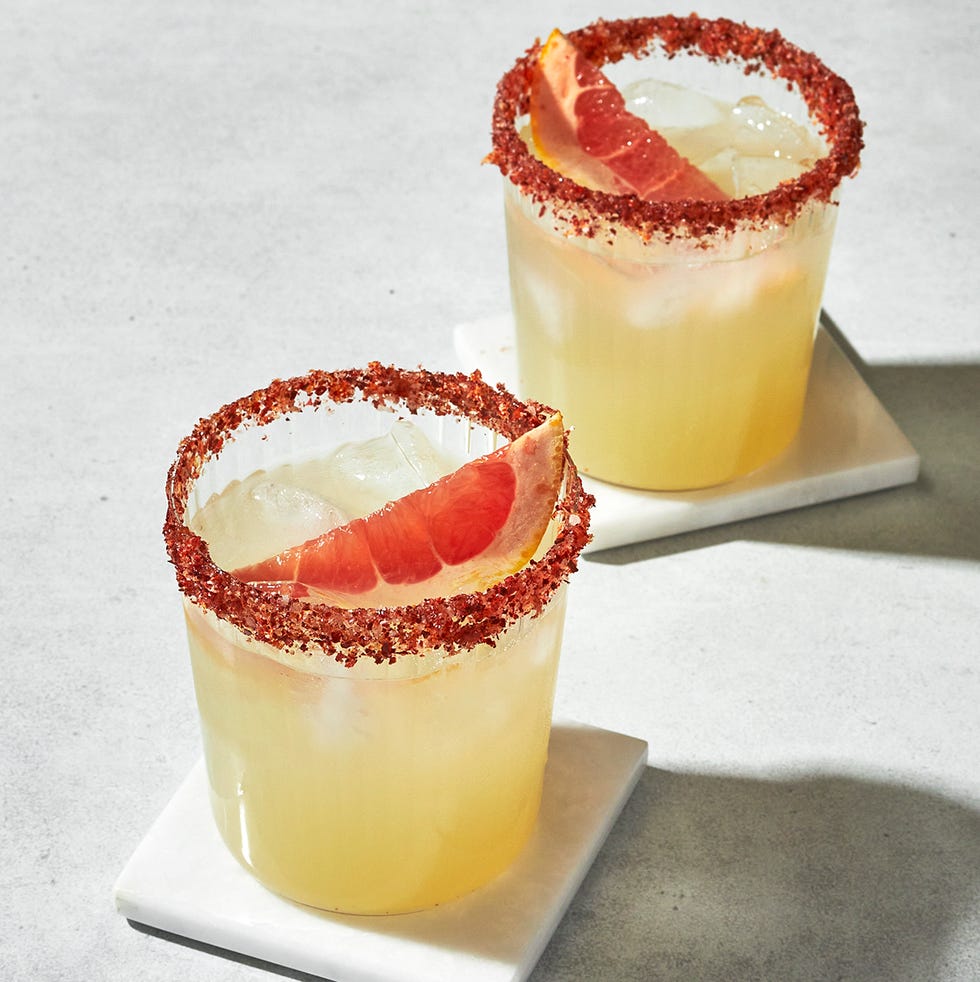 mezcal margarita with chili salt rim