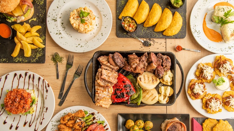table filled with international foods